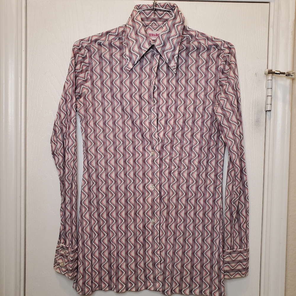Elles Belles Knit 70's Vintage Button Down Top 7/8